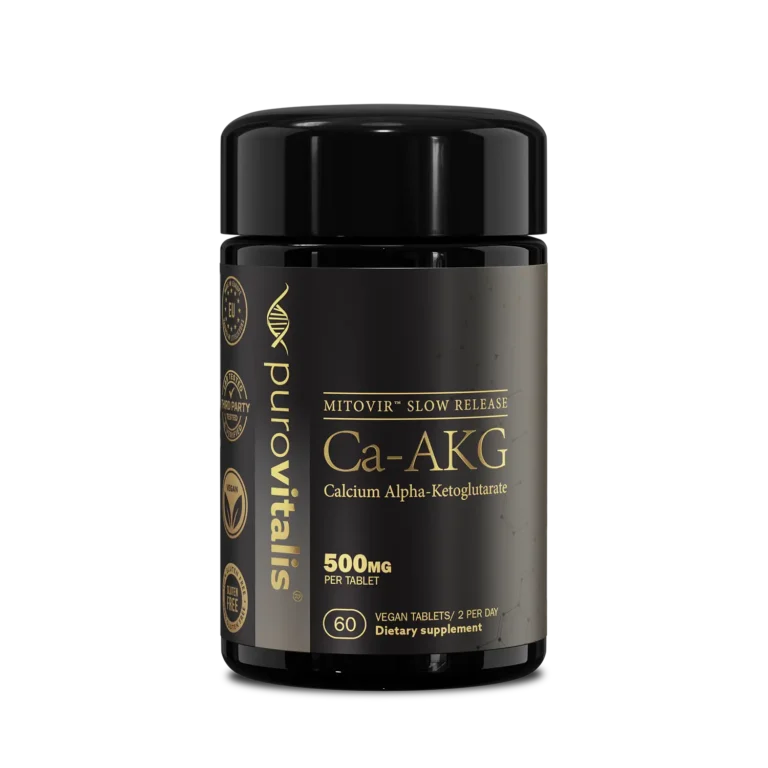 Koop Calcium AKG supplement van purovitalis. Hoogwaardige Ca-AKG tabletten met langzame afgifte, gemaakt in Europa.